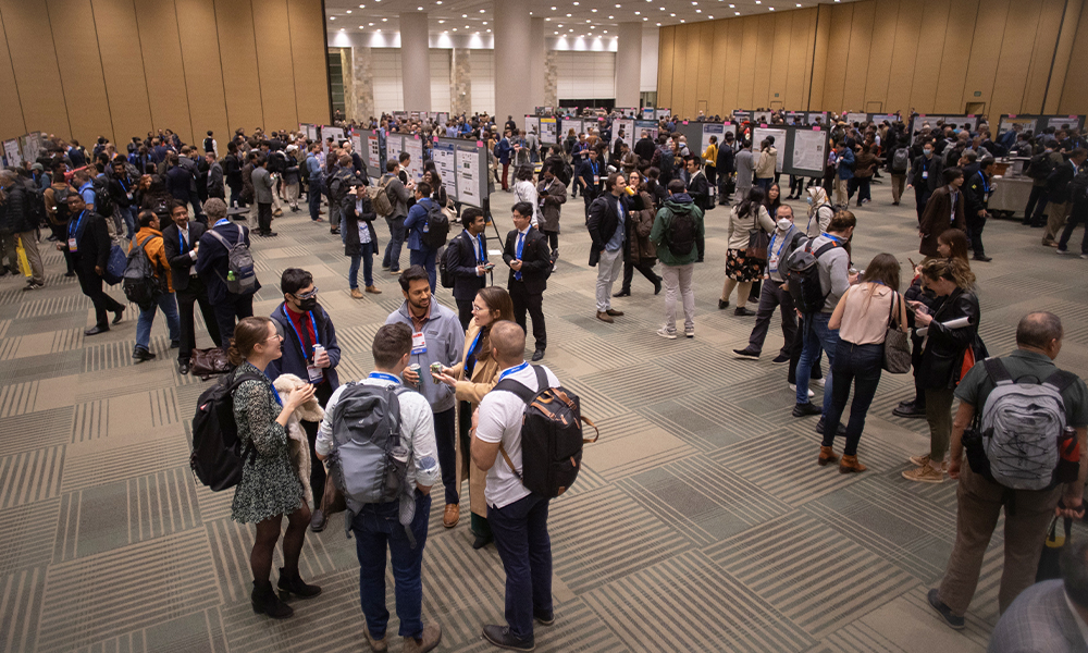 Overview of a crowd at a poster session at SPIE Photonics West