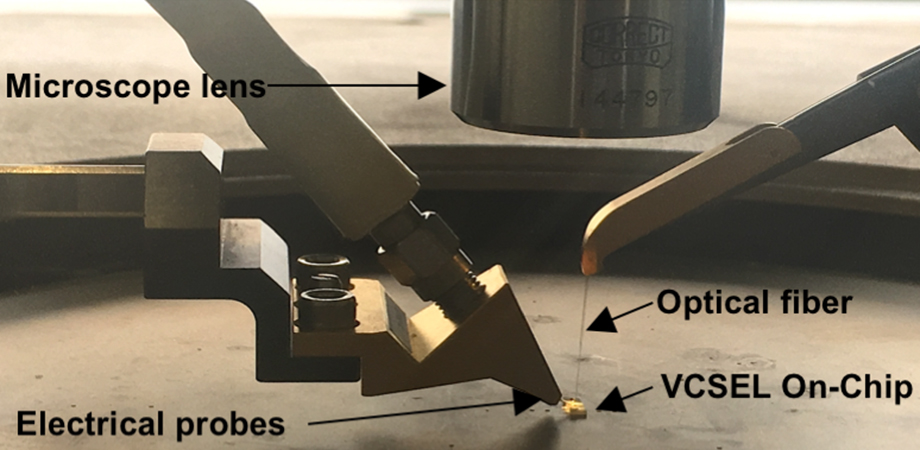 Microscope view of the 850-nm VCSEL electrical connection.