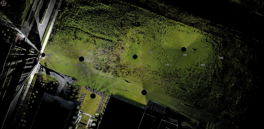 Map and photograph of the 200-meter test area where the performance of different AV lidars was assessed