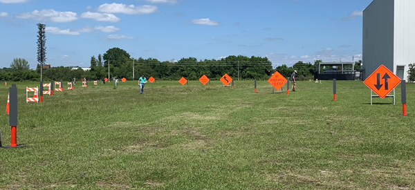 Reflective road signs were placed near the targets to measure the precision and range of automotive lidars under more challenging conditions.