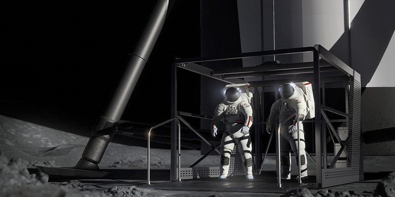 Artist’s concept of SpaceX’s Starship Human Landing System (HLS) on the Moon