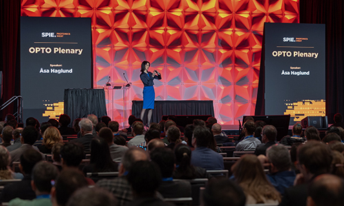 A SPIE Proceedings author speaking at an event